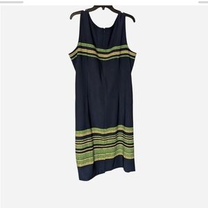Chic Navy and Green Striped Midi Dress